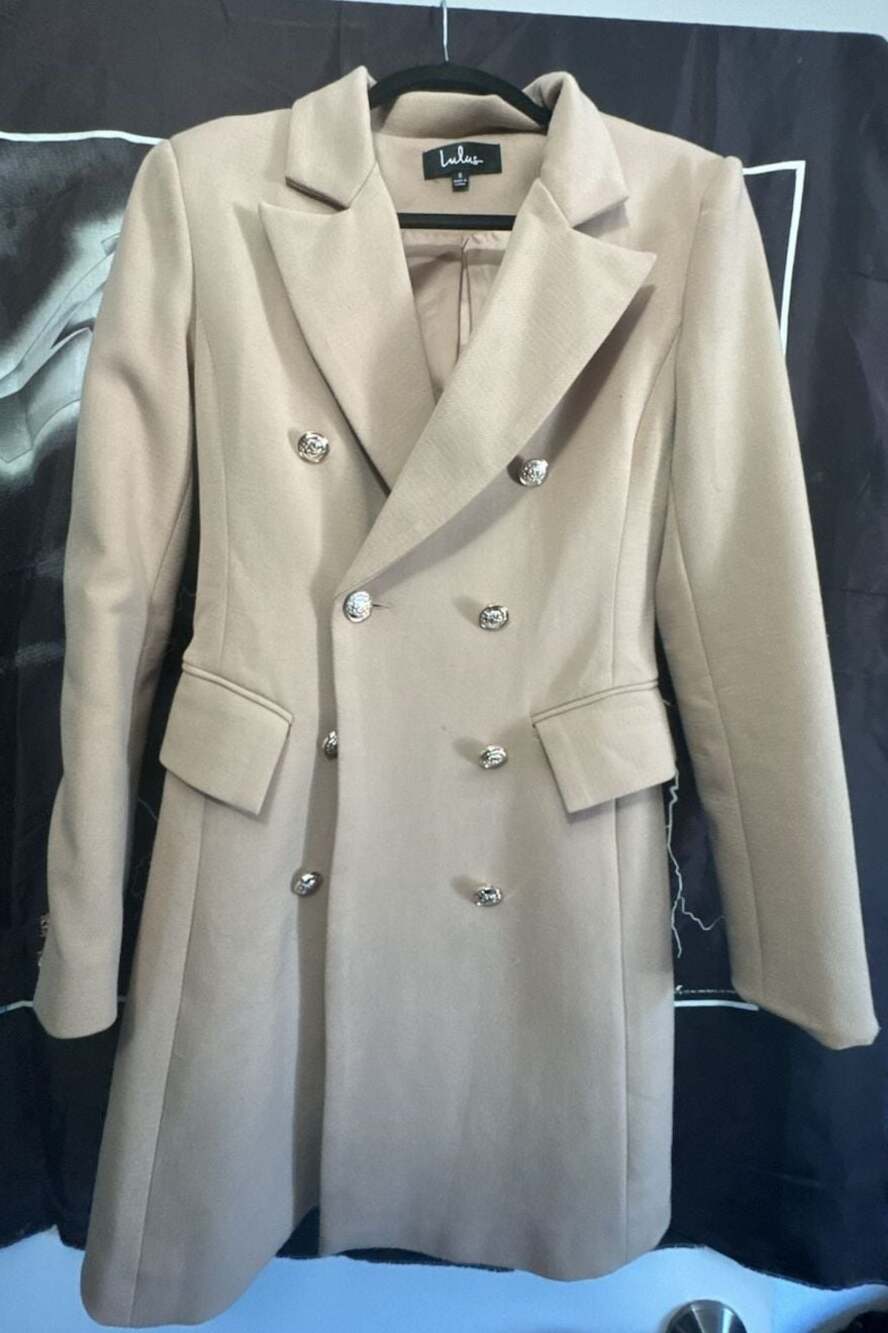 Lulus Double Breasted Coat with Notched Lapel Collar